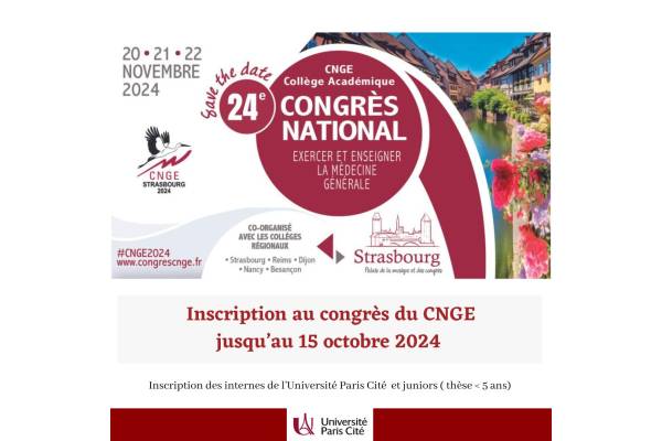 Inscription des internes UPC au congrès CNGE Strasbourg 2024