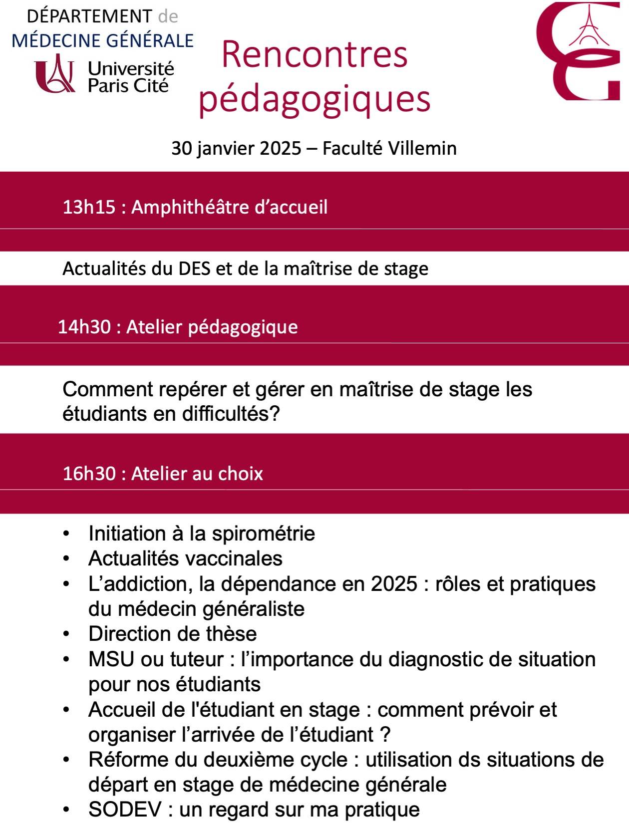 Programme des rencontres pédagogiques 30 janvier 2025