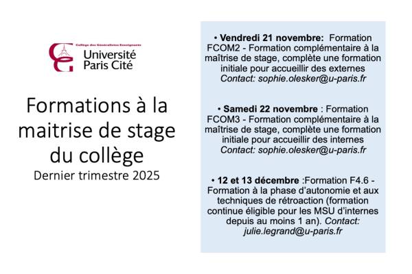 Formations à la maitrise de stage du collège