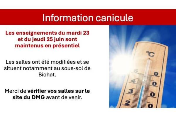 Canicule : modification des salles pour les enseignements des 23 et 25 juin